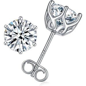 Moissanite Stud Earrings 2-4ct G H I Color 925 Sterling Silver White Gold Plated